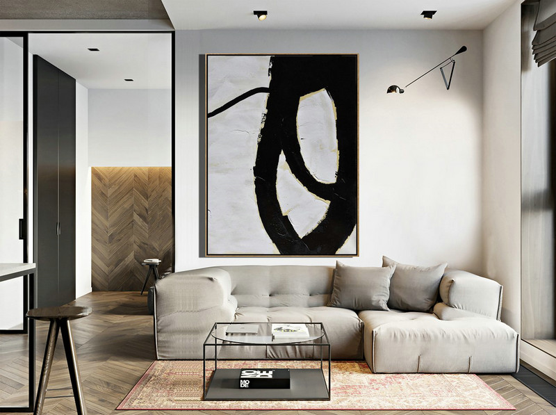 Large Abstract Art Handmade Painting,Minimalist Painting On Canvas, Palette Knife Vertical Minimal Art - Acrylic Painting On Canvas